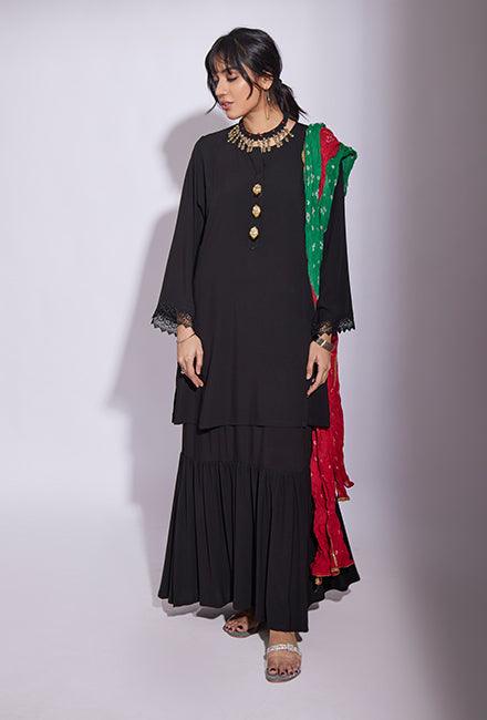 Close-up of a stylish Black Gharara Dress showcasing